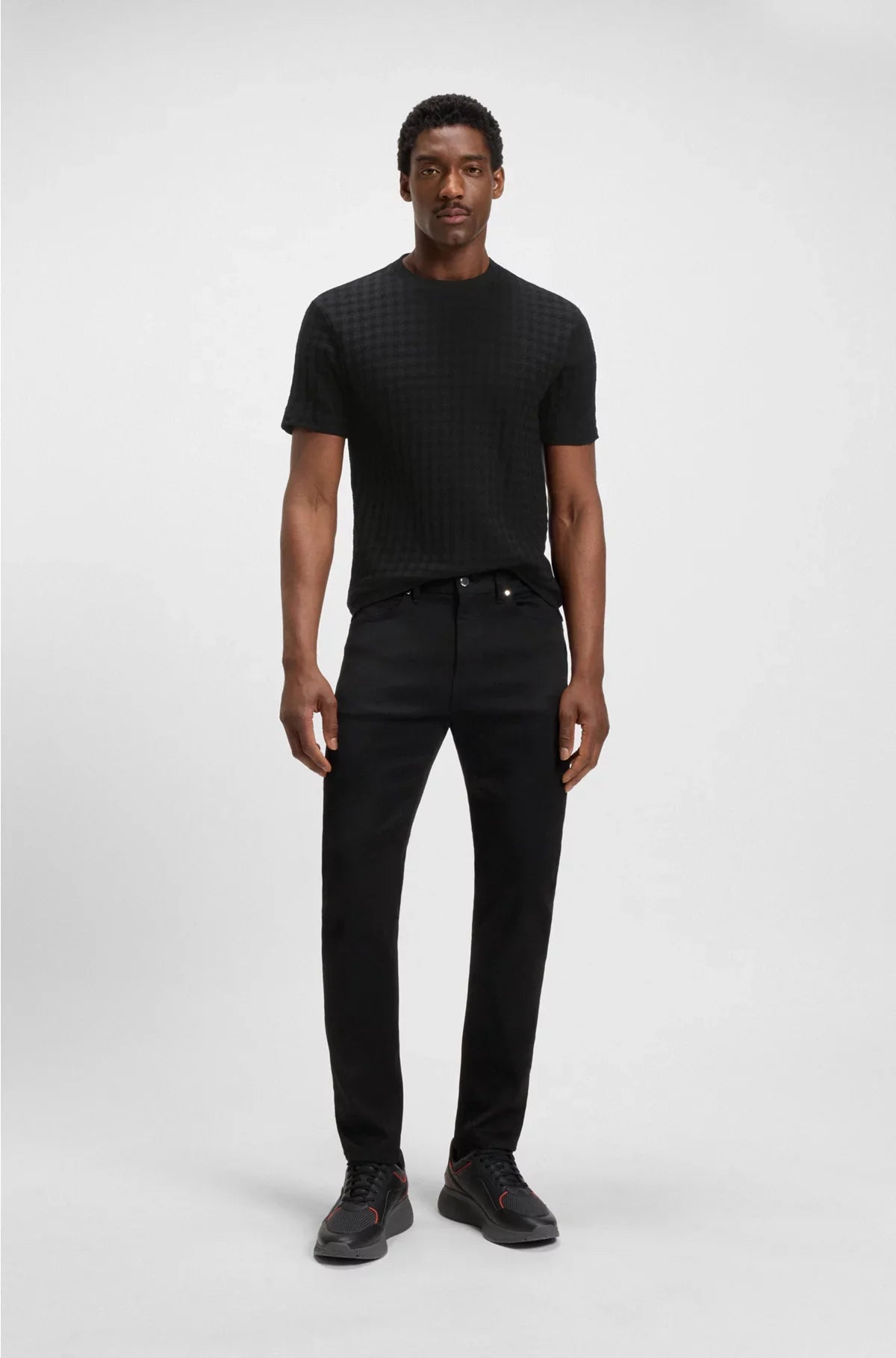 HOUNDSTOOTH-PATTERNED T-SHIRT IN MERCERISED COTTON