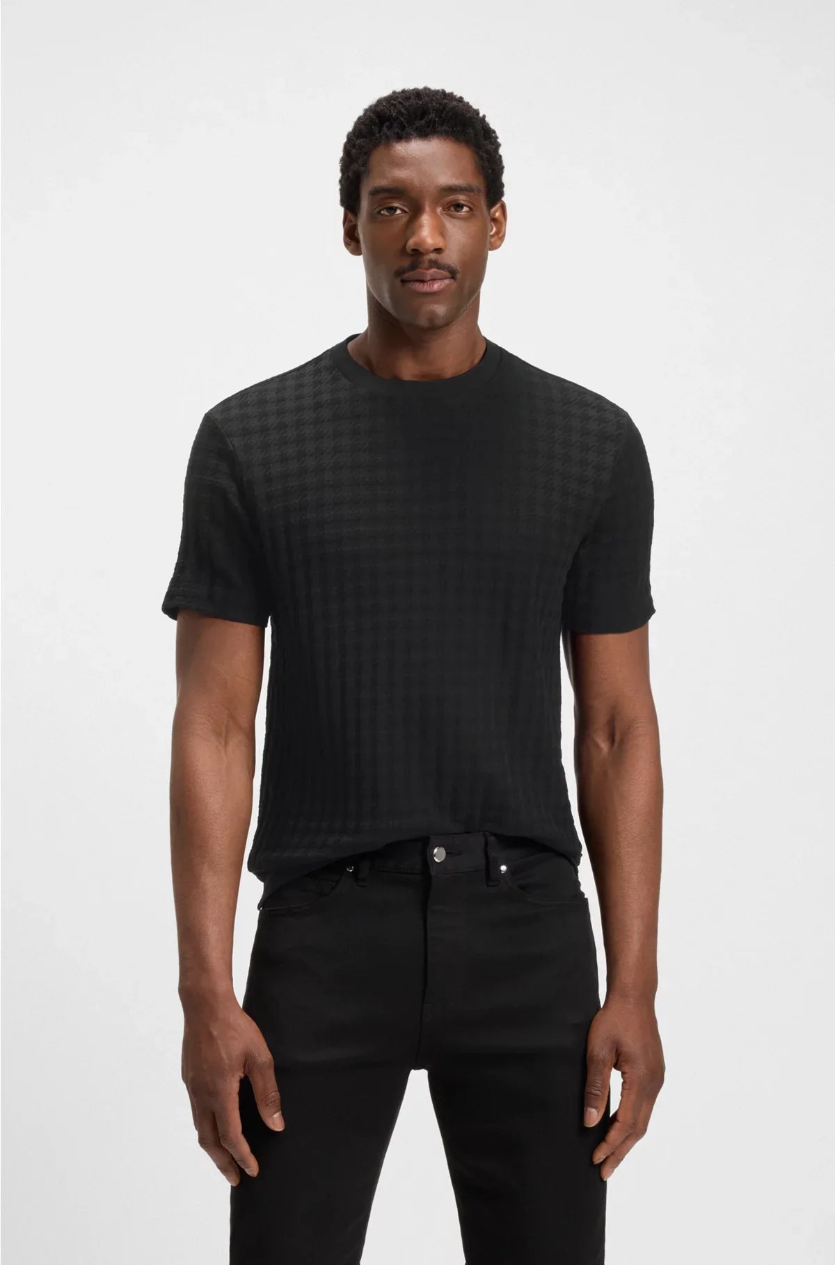 HOUNDSTOOTH-PATTERNED T-SHIRT IN MERCERISED COTTON
