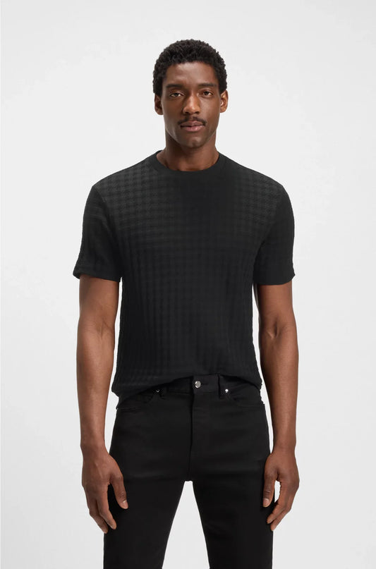T-SHIRT FANTASIA PIED DE POULE IN COTONE MERCERIZZATO