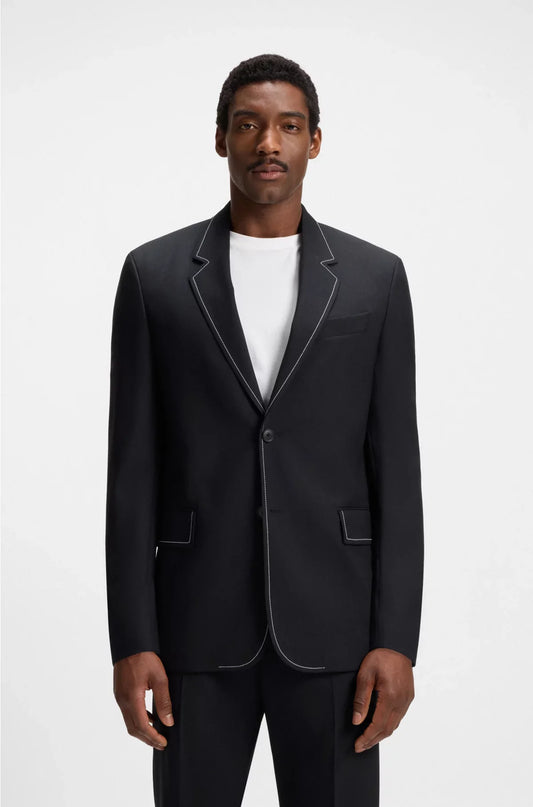 RELAXED-FIT JACKET IN VIRGIN WOOL WITH CONTRAST STITCHING