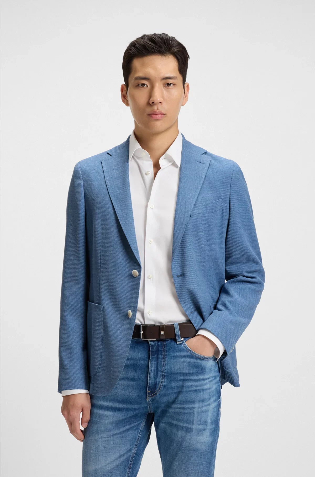 SLIM-FIT BLAZER INMICRO-PATTERNED COMFORT-STRETCH CLOTH