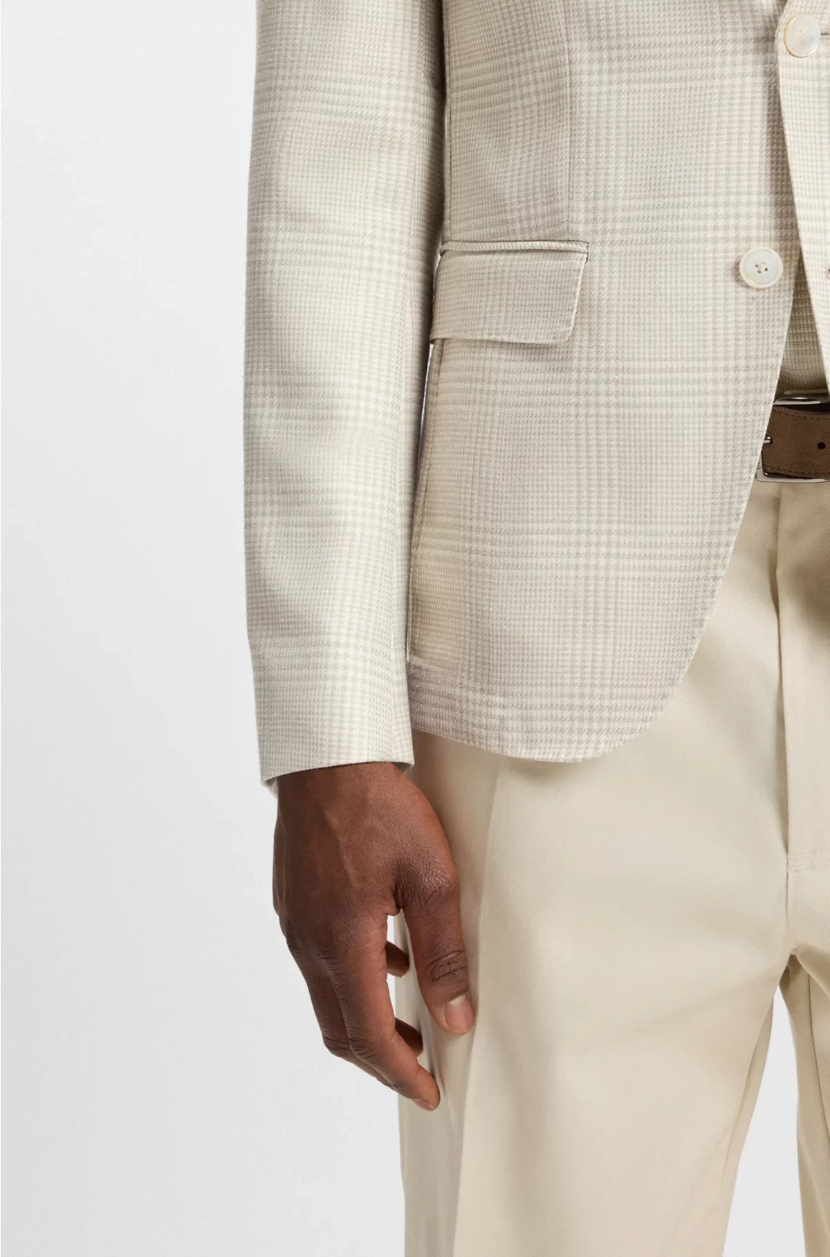SLIM-FIT BLAZER IN CHECKED WOOL, SILK AND LINEN