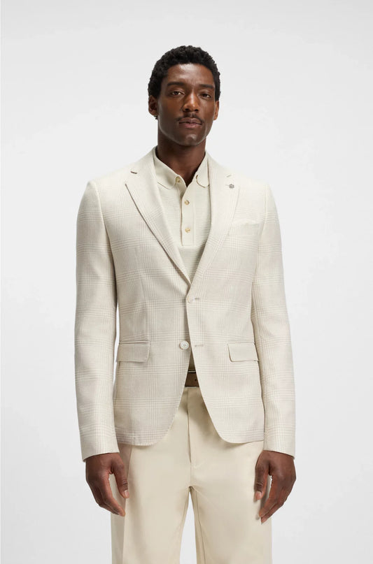 SLIM-FIT BLAZER IN CHECKED WOOL, SILK AND LINEN