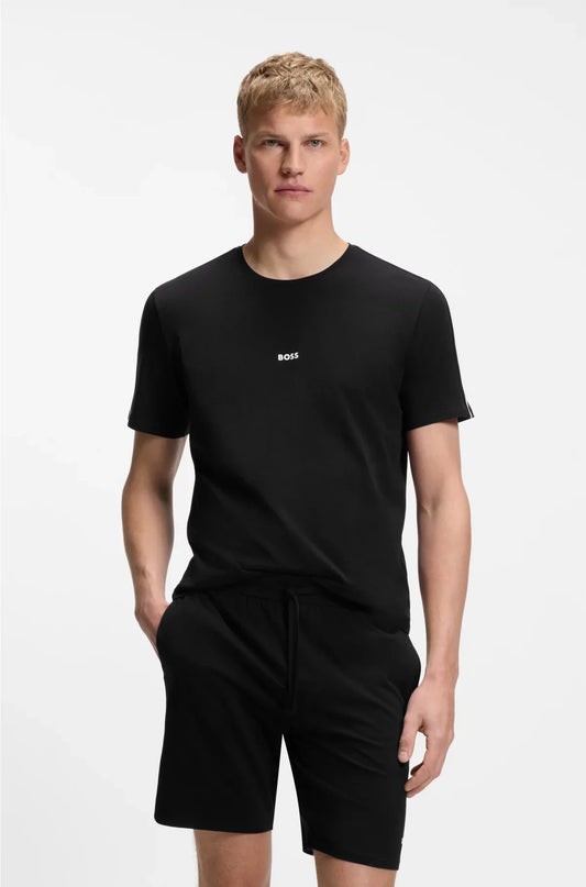 STRETCH-COTTON PYJAMA T-SHIRT WITH SIGNATURE-STRIPE TAPE