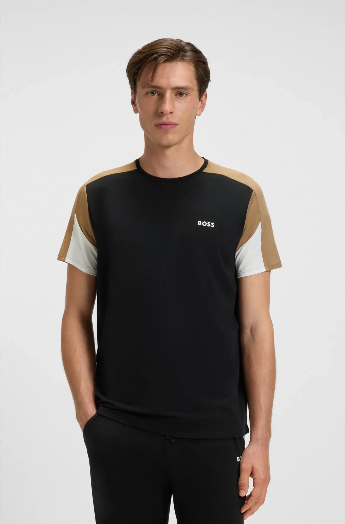 COTTON-BLEND PYJAMA T-SHIRT WITH CONTRAST PANELS