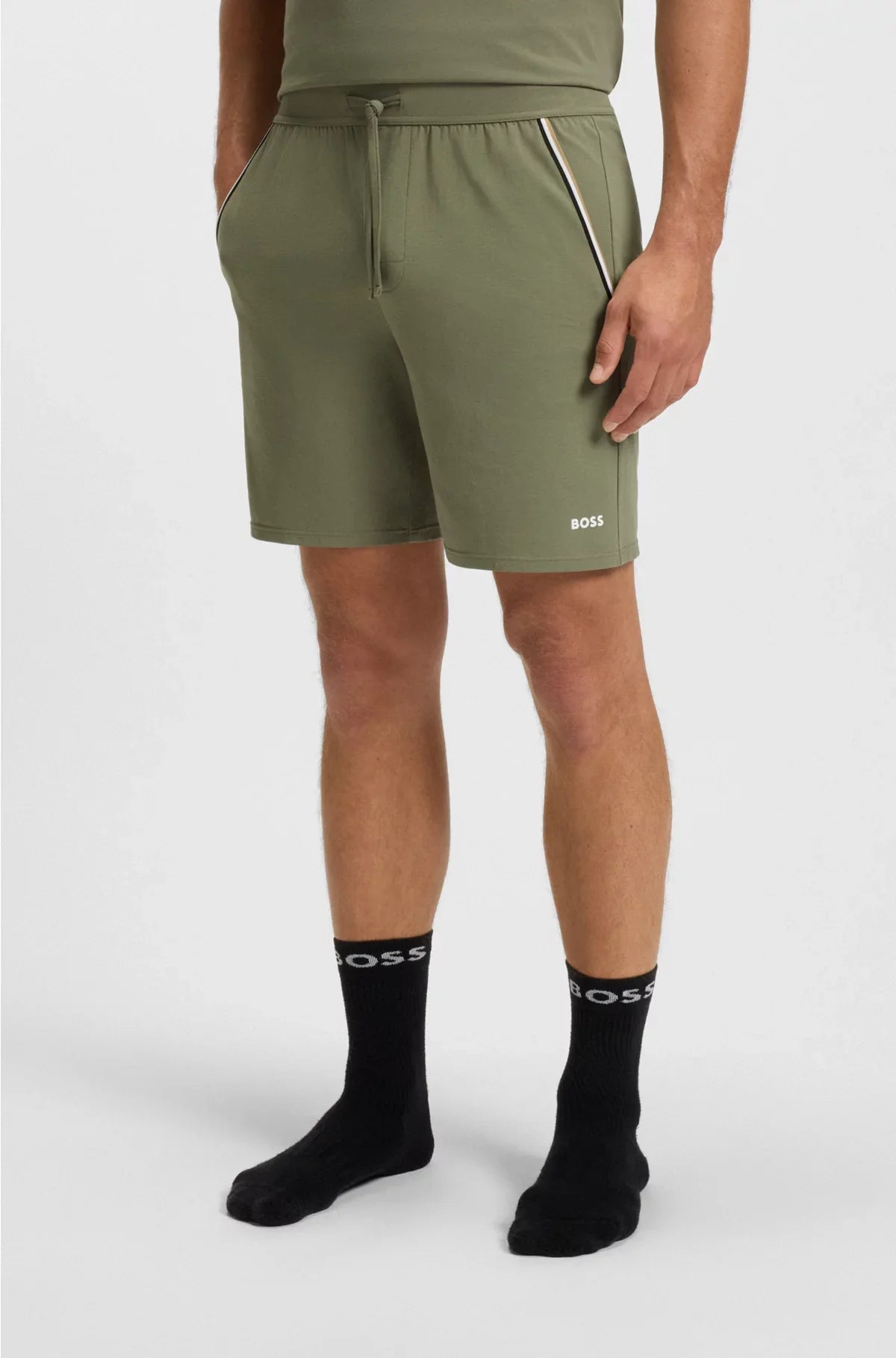 STRETCH-COTTON PYJAMA SHORTS WITH SIGNATURE-STRIPE TAPE