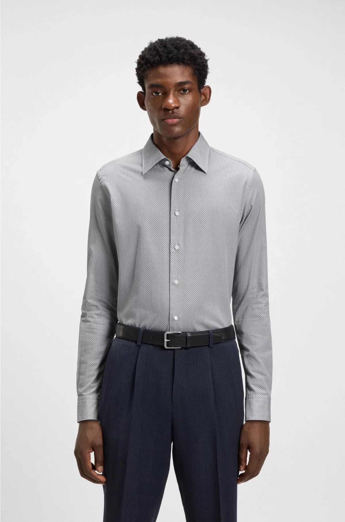 SLIM-FIT SHIRT IN PRINTED ITALIAN-MADE COTTON POPLIN