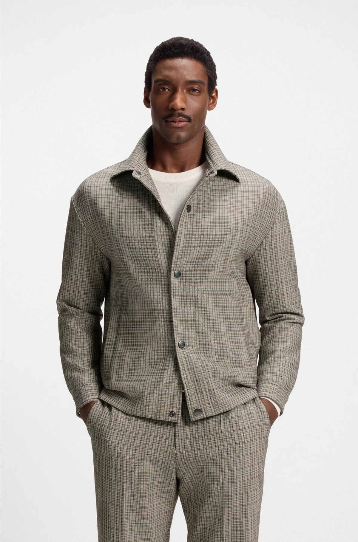 RELAXED-FIT OVERSHIRT IN CHECKED STRETCH FABRIC