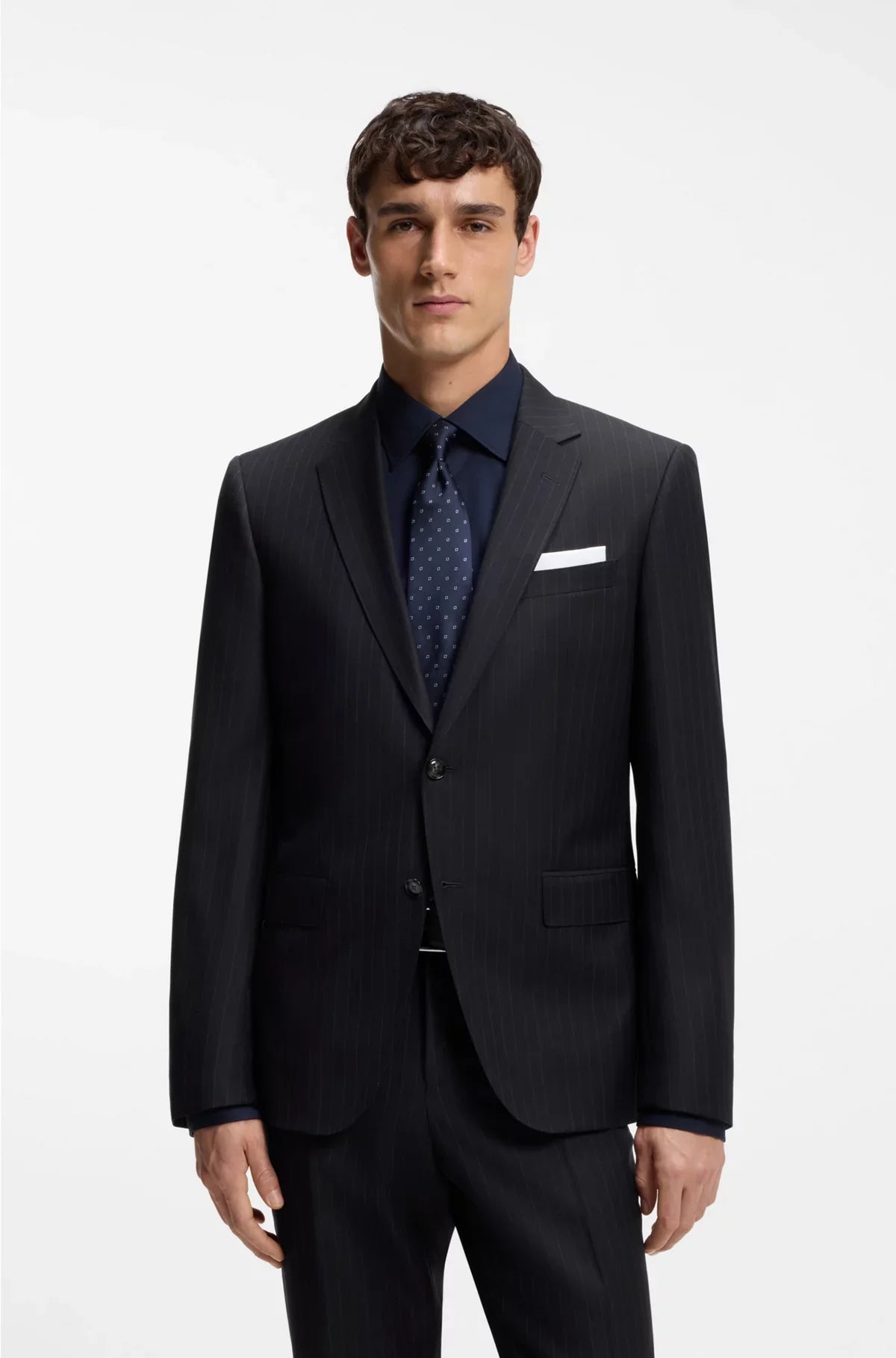 SLIM-FIT SUIT IN STRIPED VIRGIN WOOL