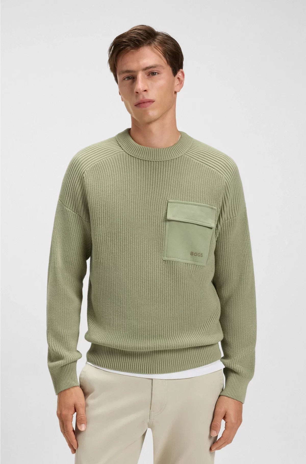 RIBBED-COTTON SWEATER WITH CONTRAST POCKET