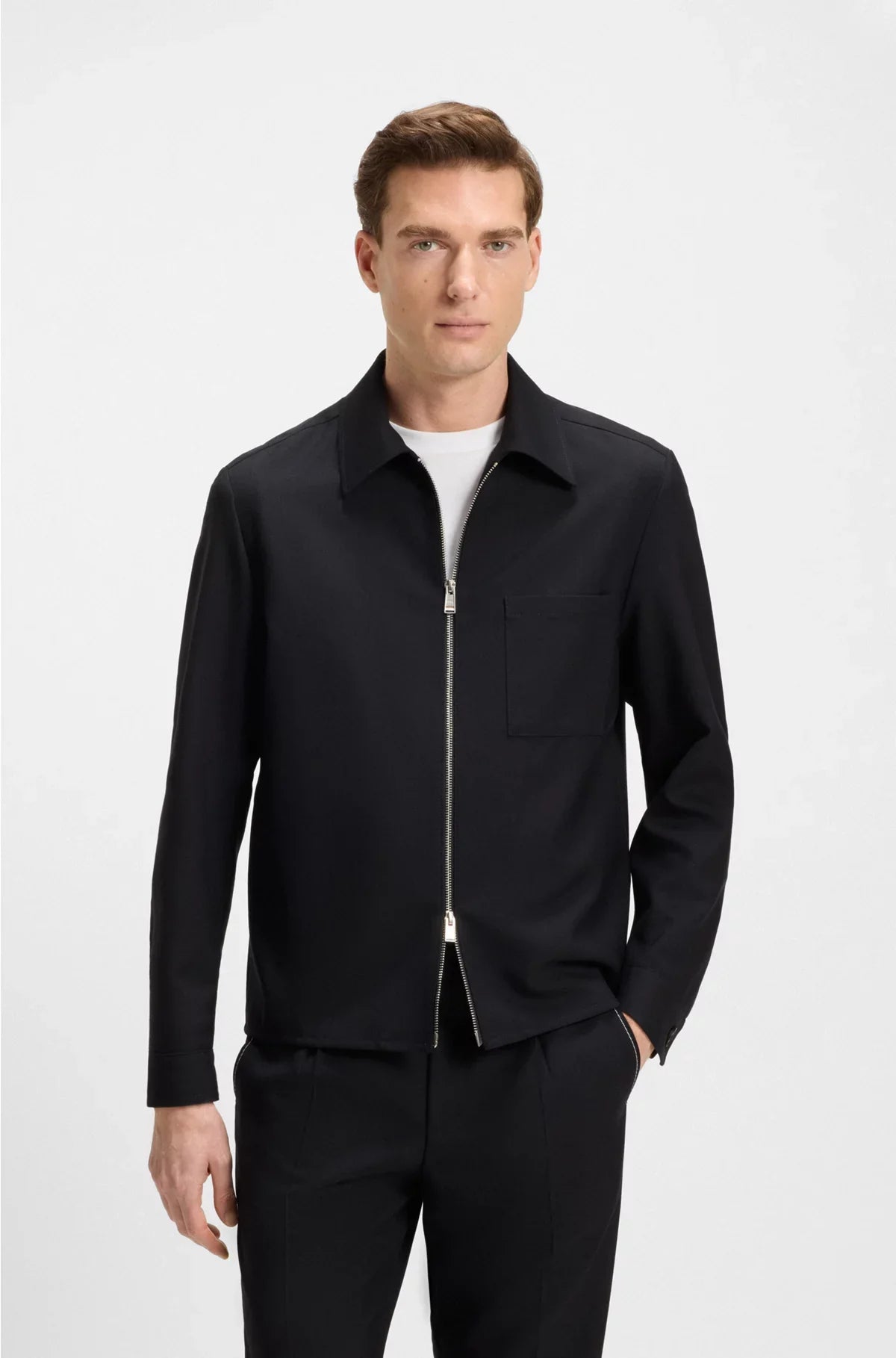 RELAXED-FIT OVERSHIRT IN MELANGE VIRGIN WOOL