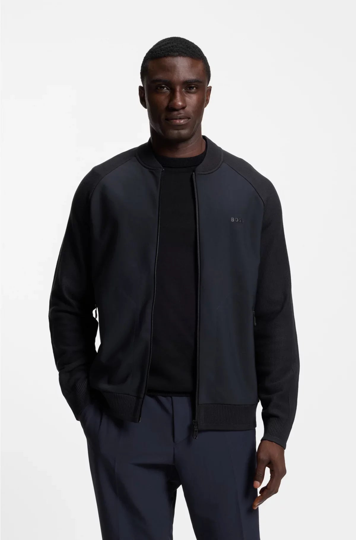 REGULAR-FIT CARDIGAN IN MIXED MATERIALS