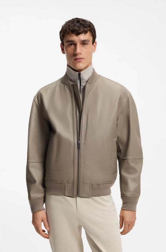 REGULAR-FIT JACKET IN TEXTURED LEATHER