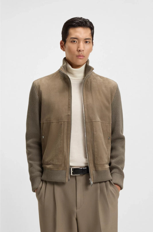 SUEDE JACKET WITH COTTON-BLEND SLEEVES