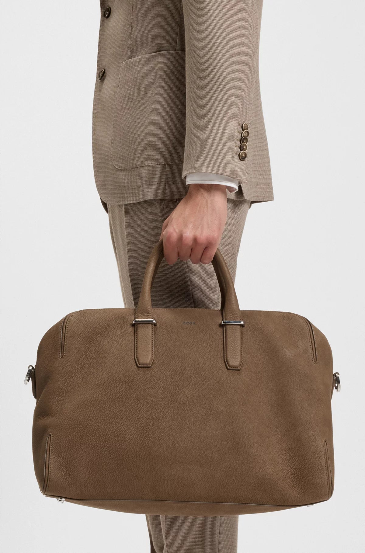 GRAINED-LEATHER HOLDALL WITH EMBOSSED LOGO