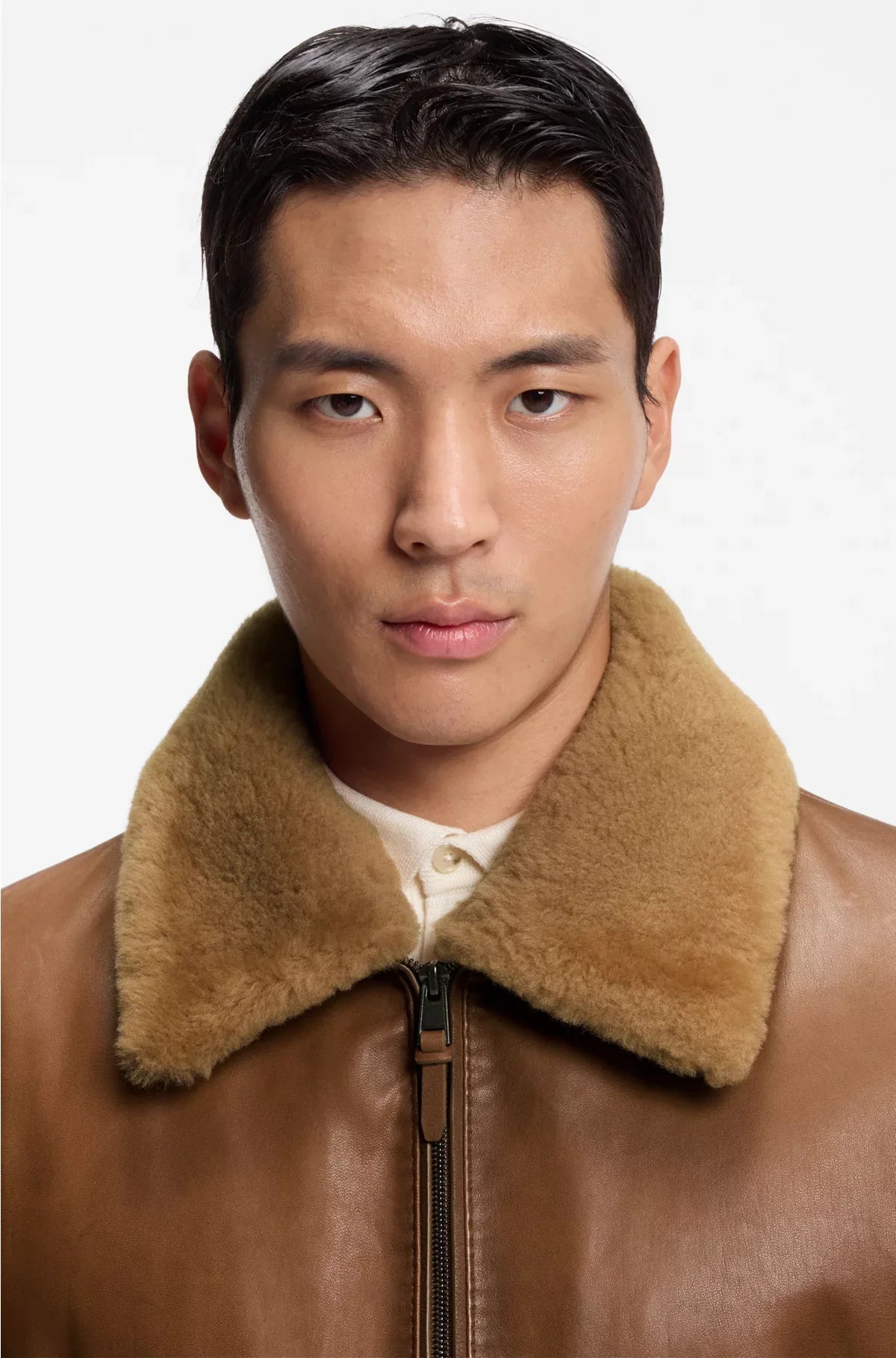 PADDED NAPPA-LEATHER JACKET WITH DETACHABLE SHEARLING COLLAR