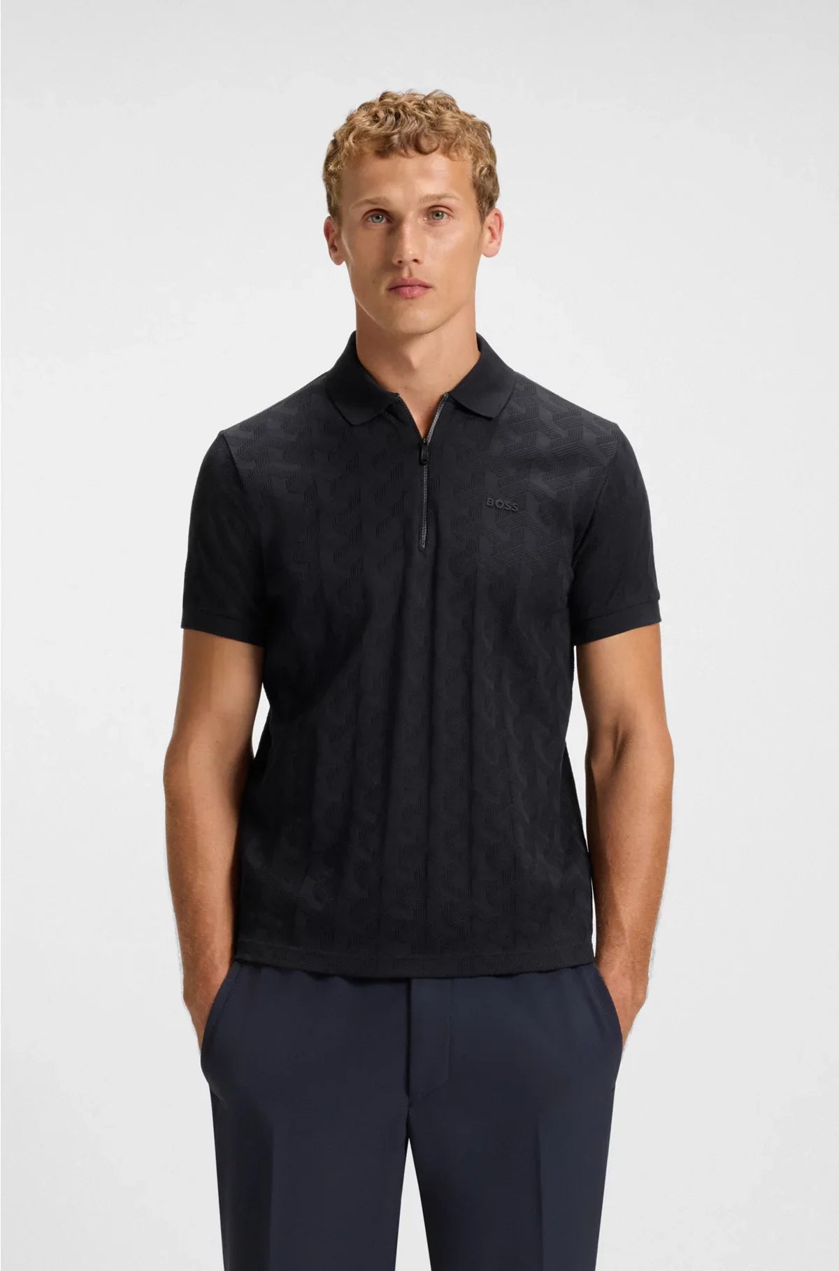 MERCERISED-COTTON POLO SHIRT WITH JACQUARD PATTERN
