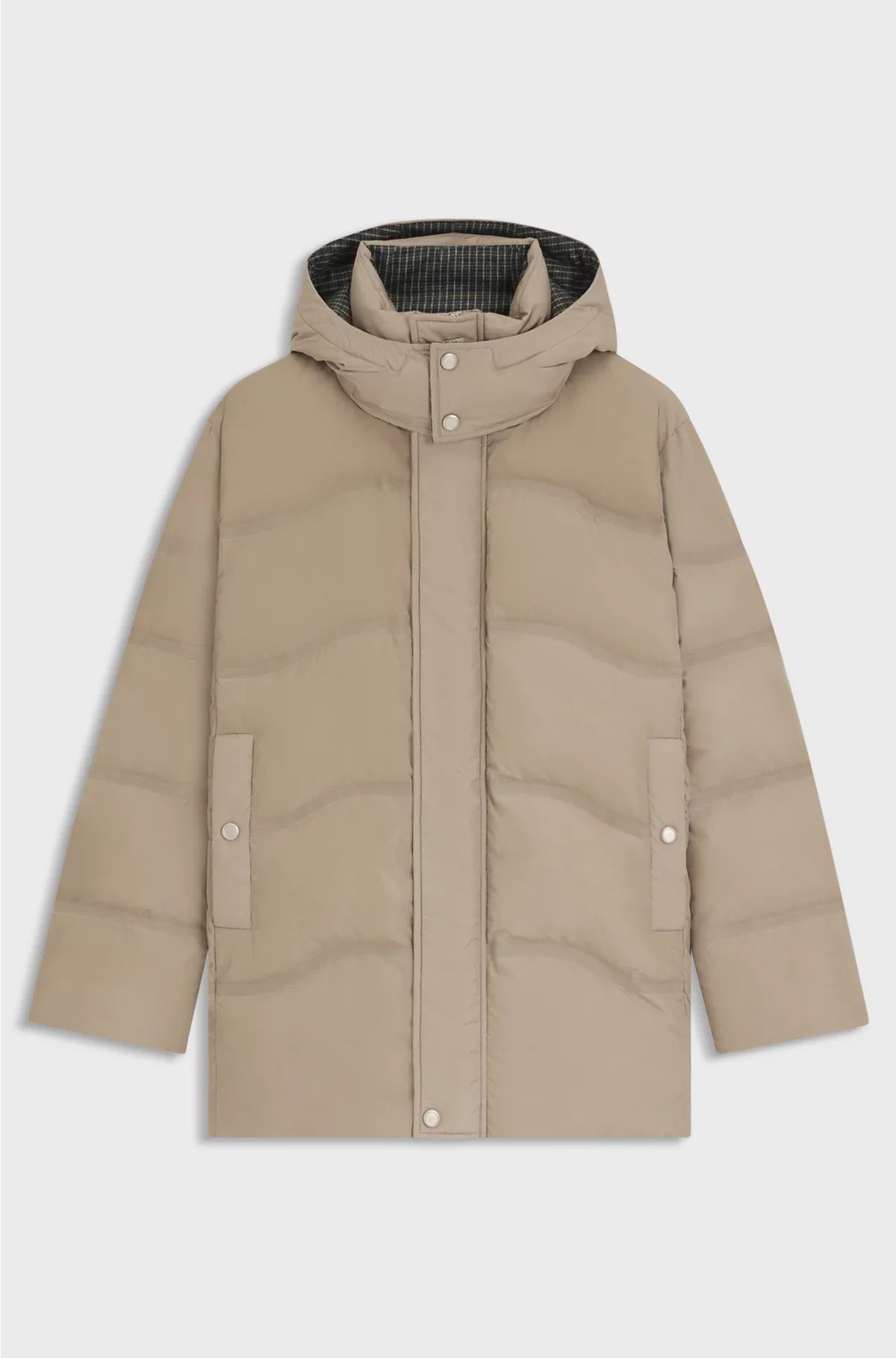 PUFFER JACKET WITH TWEED TRIMS