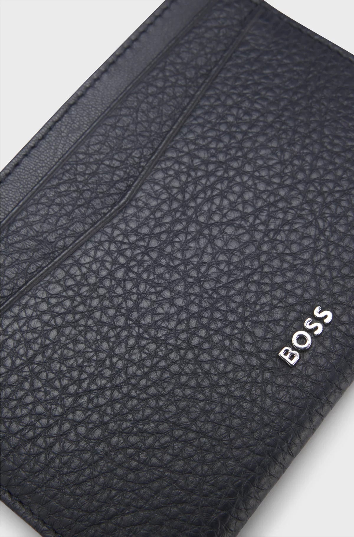 GRAINED-LEATHER CARD HOLDER WITH LOGO LETTERING