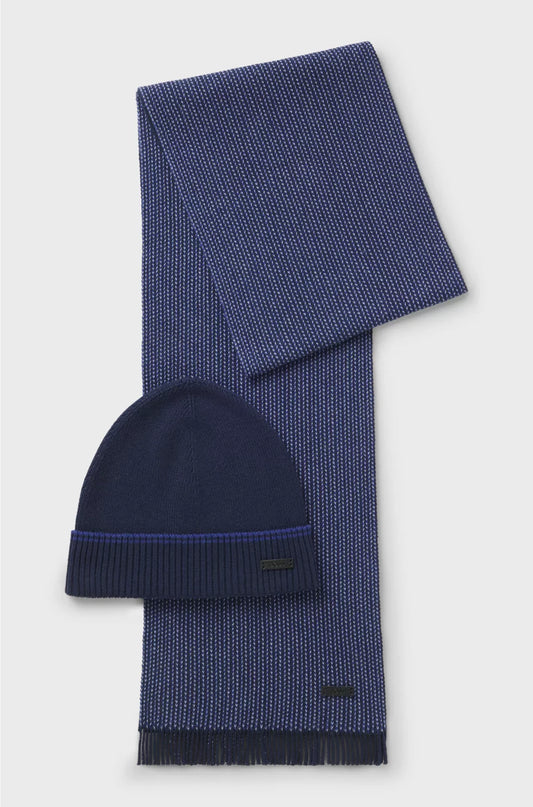 KNITTED WOOL-COTTON SCARF AND BEANIE HAT GIFT SET