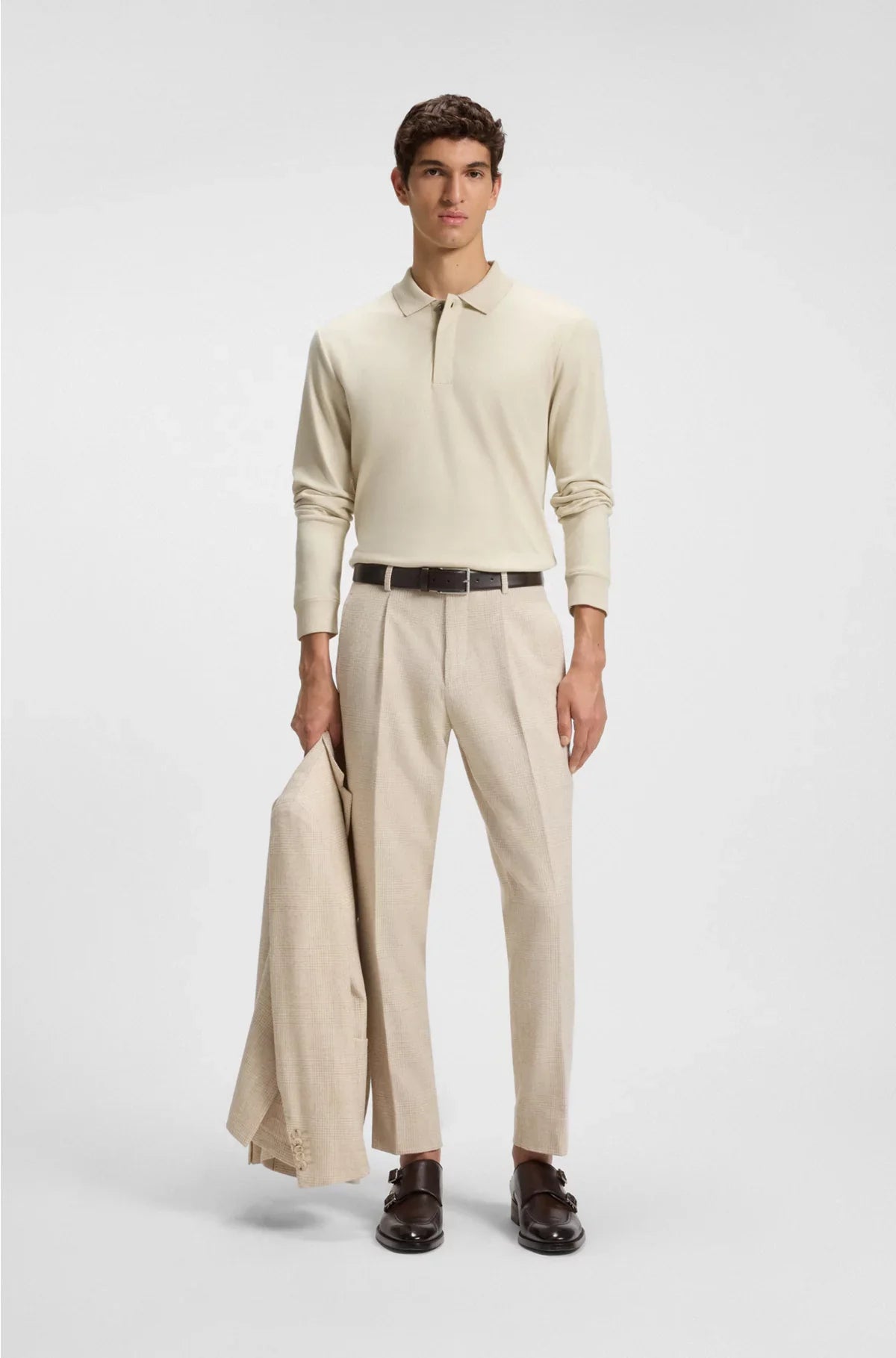 COTTON-CASHMERE POLO SHIRT WITH COVERED PLACKET