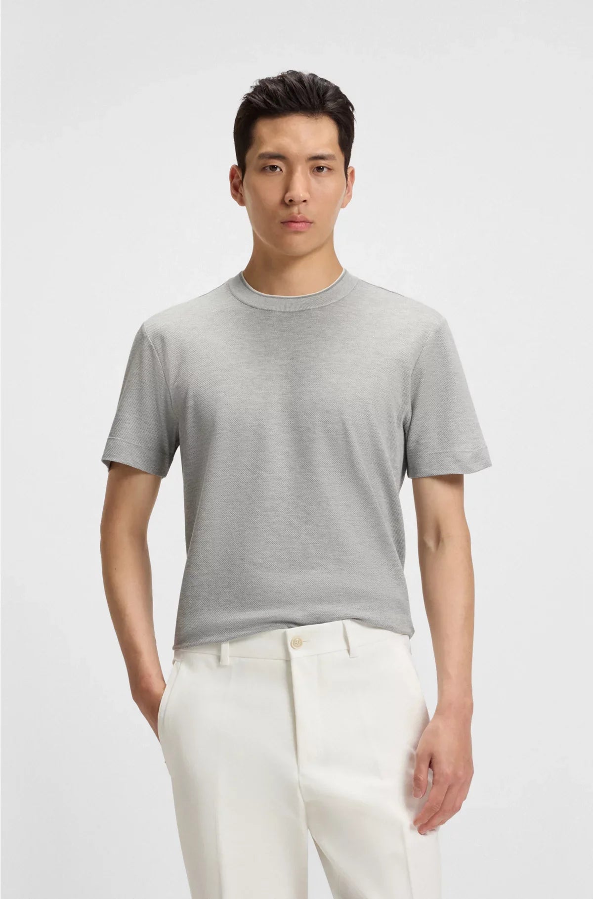 MICRO-STRUCTURED T-SHIRT IN COTTON AND SILK