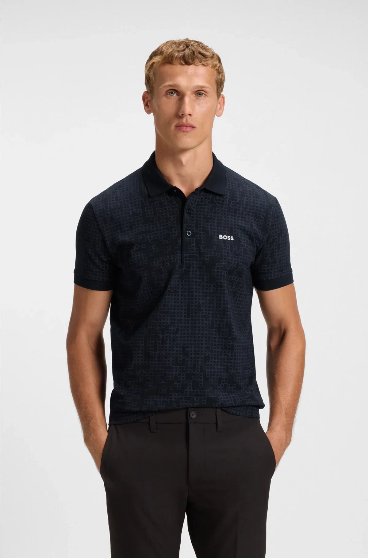 POLO IN COTONE ELASTICIZZATO CON STAMPA ALL-OVER