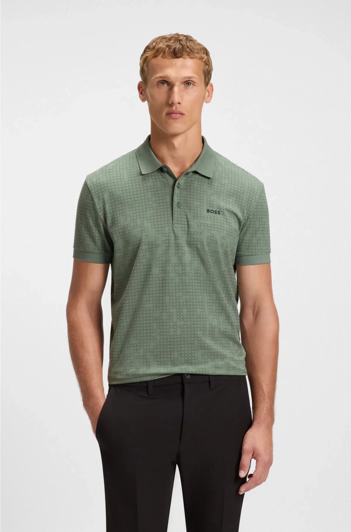 POLO IN COTONE ELASTICIZZATO CON STAMPA ALL-OVER