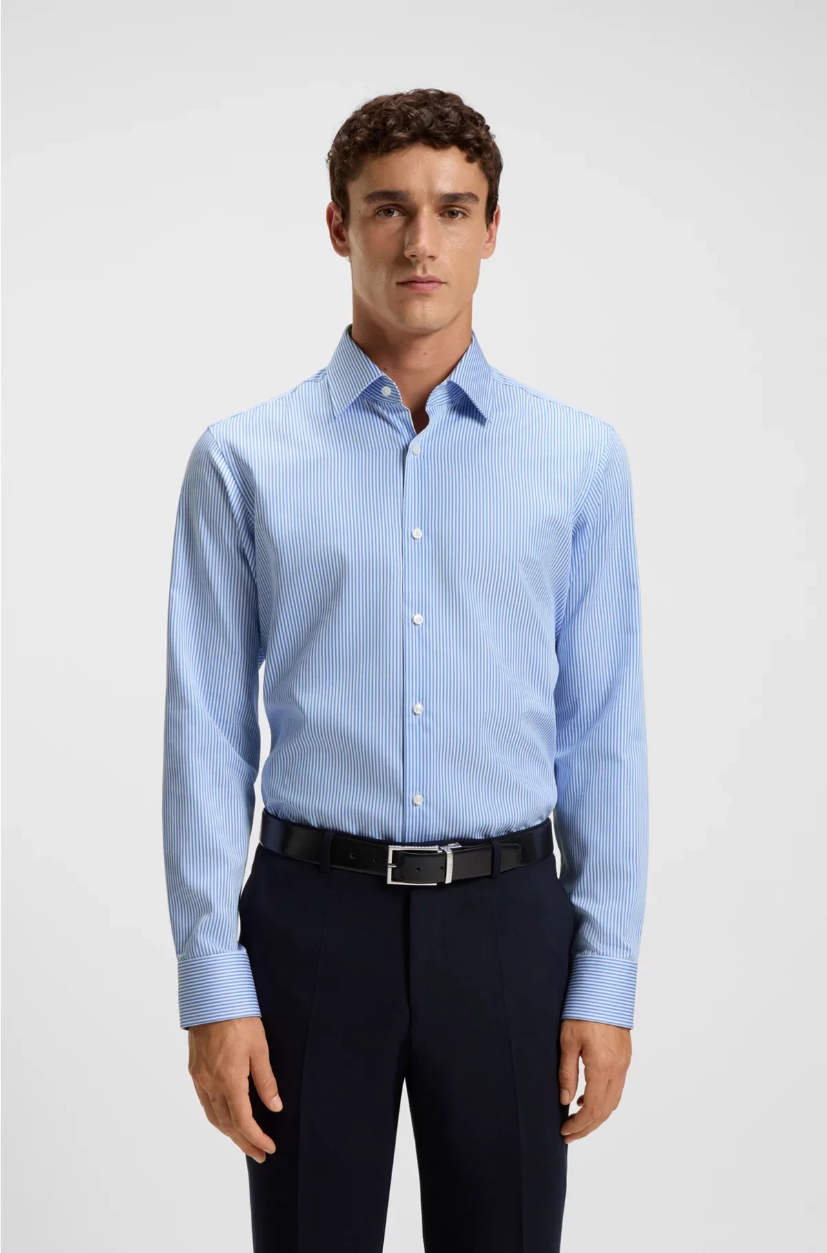 REGULAR-FIT SHIRT IN EASY-IRON STRIPED COTTON SATIN