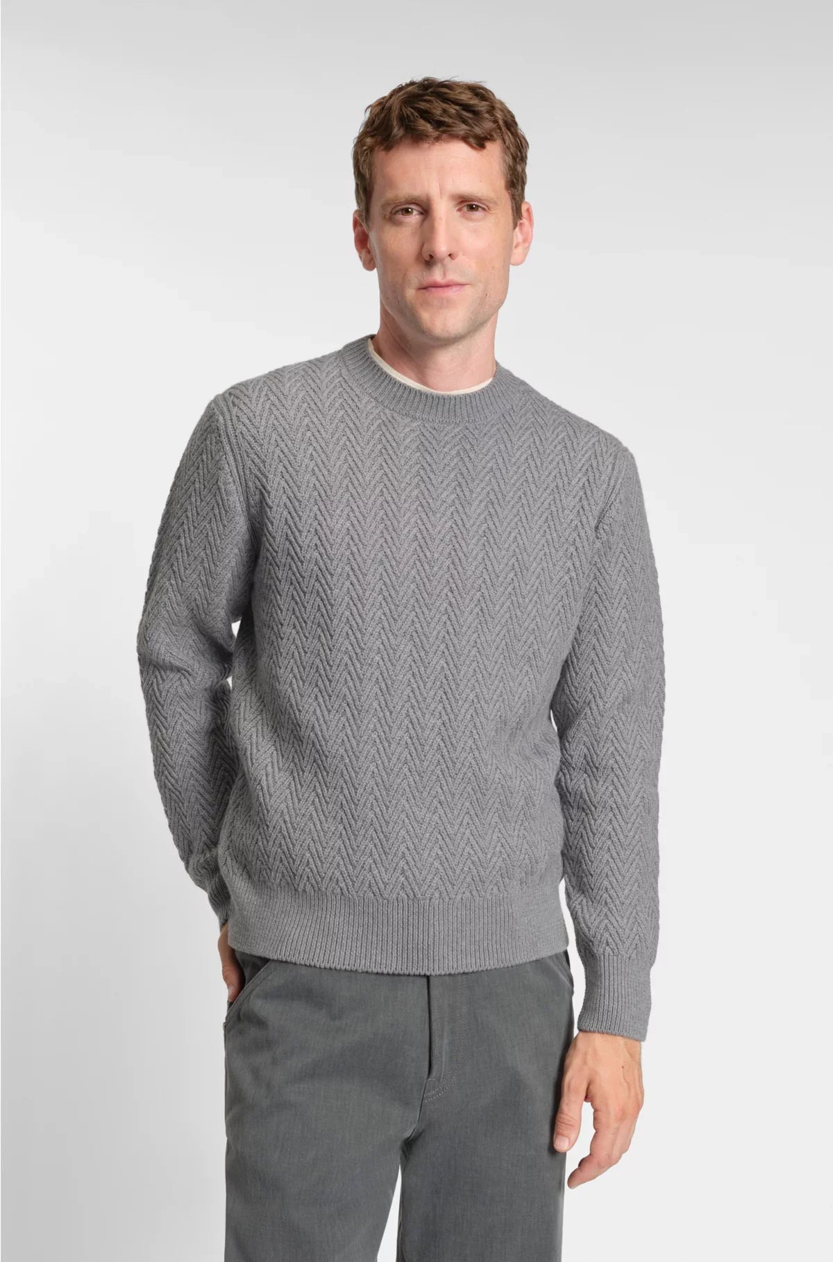 VIRGIN-WOOL SWEATER WITH HERRINGBONE STRUCTURE