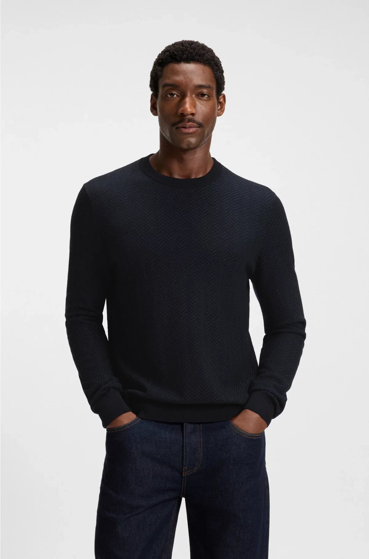 HERRINGBONE-STRUCTURED SWEATER IN VIRGIN WOOL AND COTTON