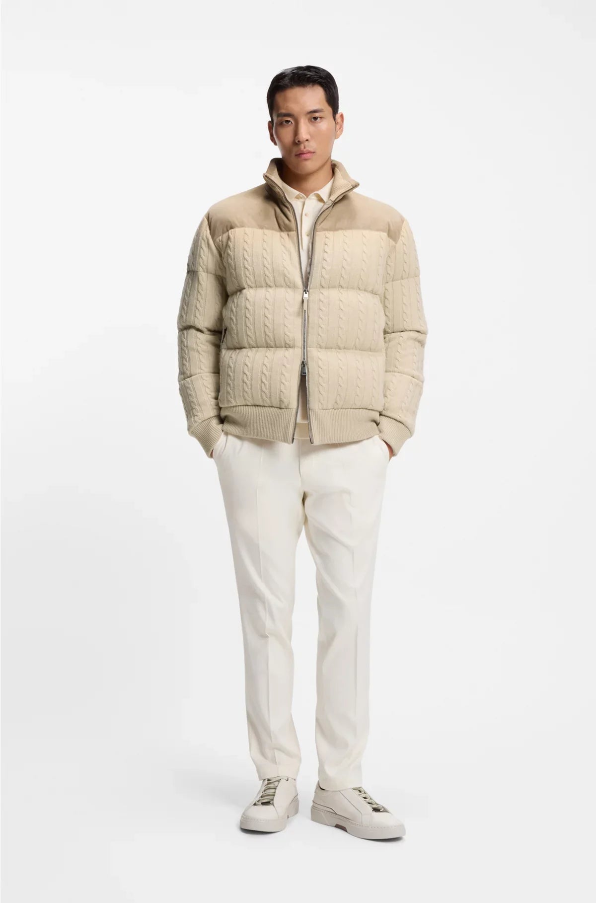 DOWN JACKET IN WOOL AND CASHMERE WITH SUEDE TRIMS