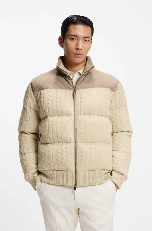 DOWN JACKET IN WOOL AND CASHMERE WITH SUEDE TRIMS