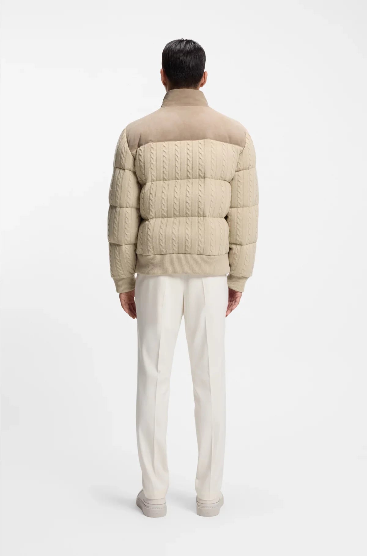 DOWN JACKET IN WOOL AND CASHMERE WITH SUEDE TRIMS
