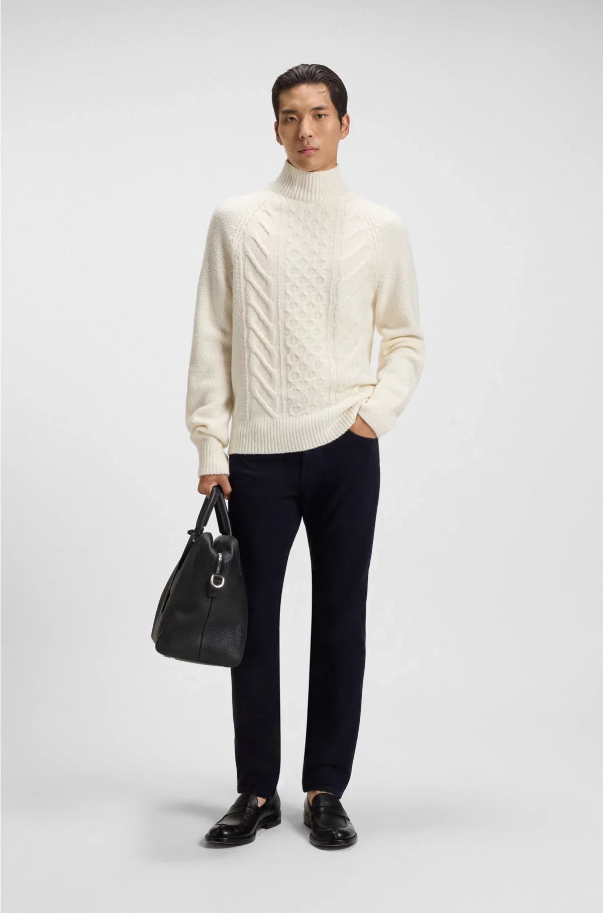 MAGLIONE A TRECCE IN LANA VERGINE E SETA