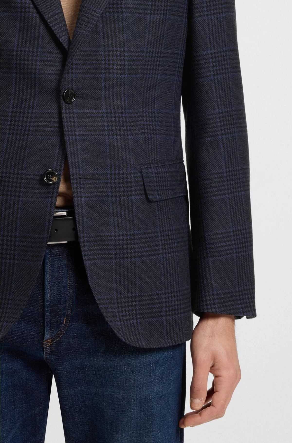 REGULAR-FIT BLAZER IN CHECKED WOOL AND CASHMERE