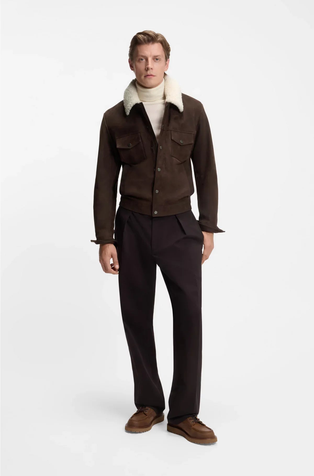 LEATHER JACKET WITH FUR COLLAR