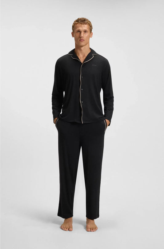 MELANGE PYJAMA SET WITH SIGNATURE-STRIPE PIPING