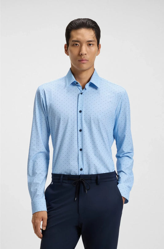 SLIM-FIT SHIRT IN PRINTED PERFORMANCE-STRETCH JERSEY