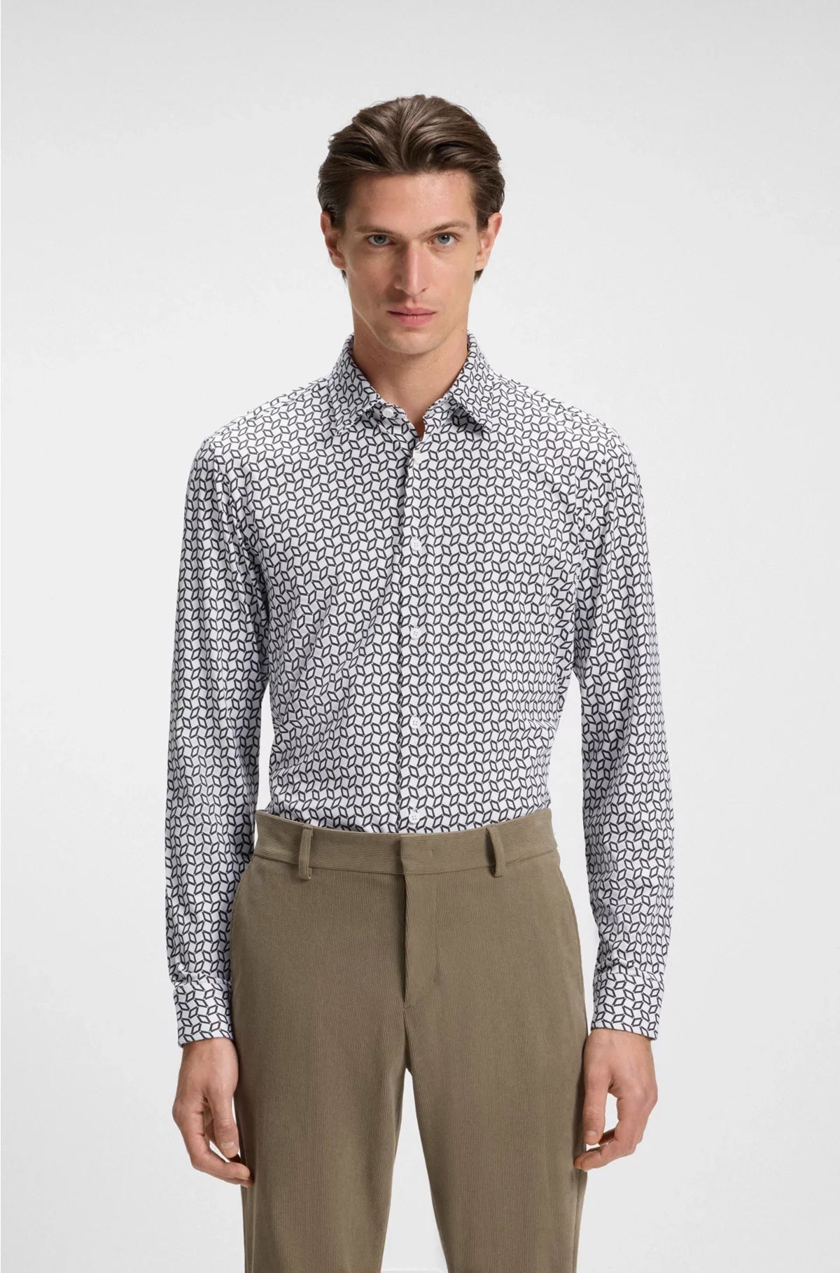 SLIM-FIT SHIRT IN A PRINTED COTTON BLEND