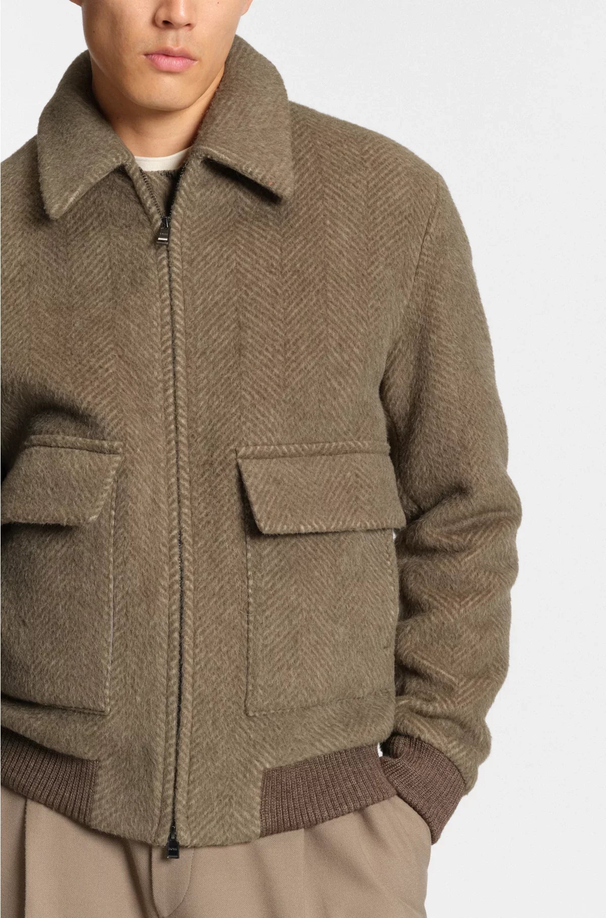 RELAXED-FIT JACKET IN A HERRINGBONE-PATTERNED ALPACA BLEND