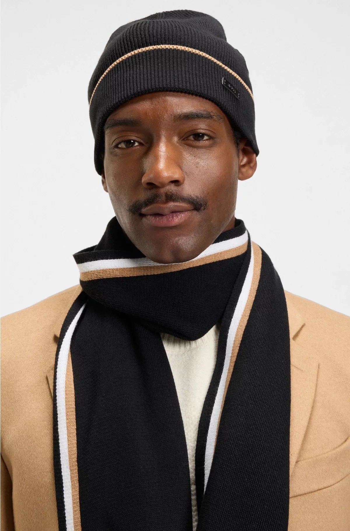HAT AND SCARF GIFT SET WITH STRIPE DETAILS