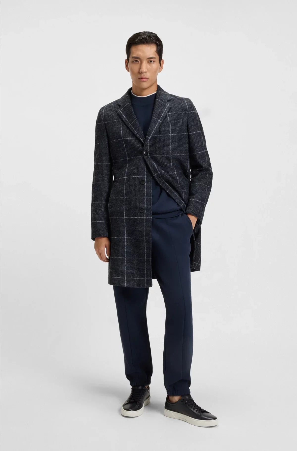 Cappotto slim fit a quadri in tinta unita
