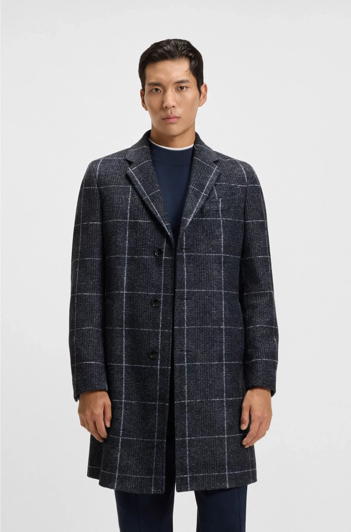 Cappotto slim fit a quadri in tinta unita