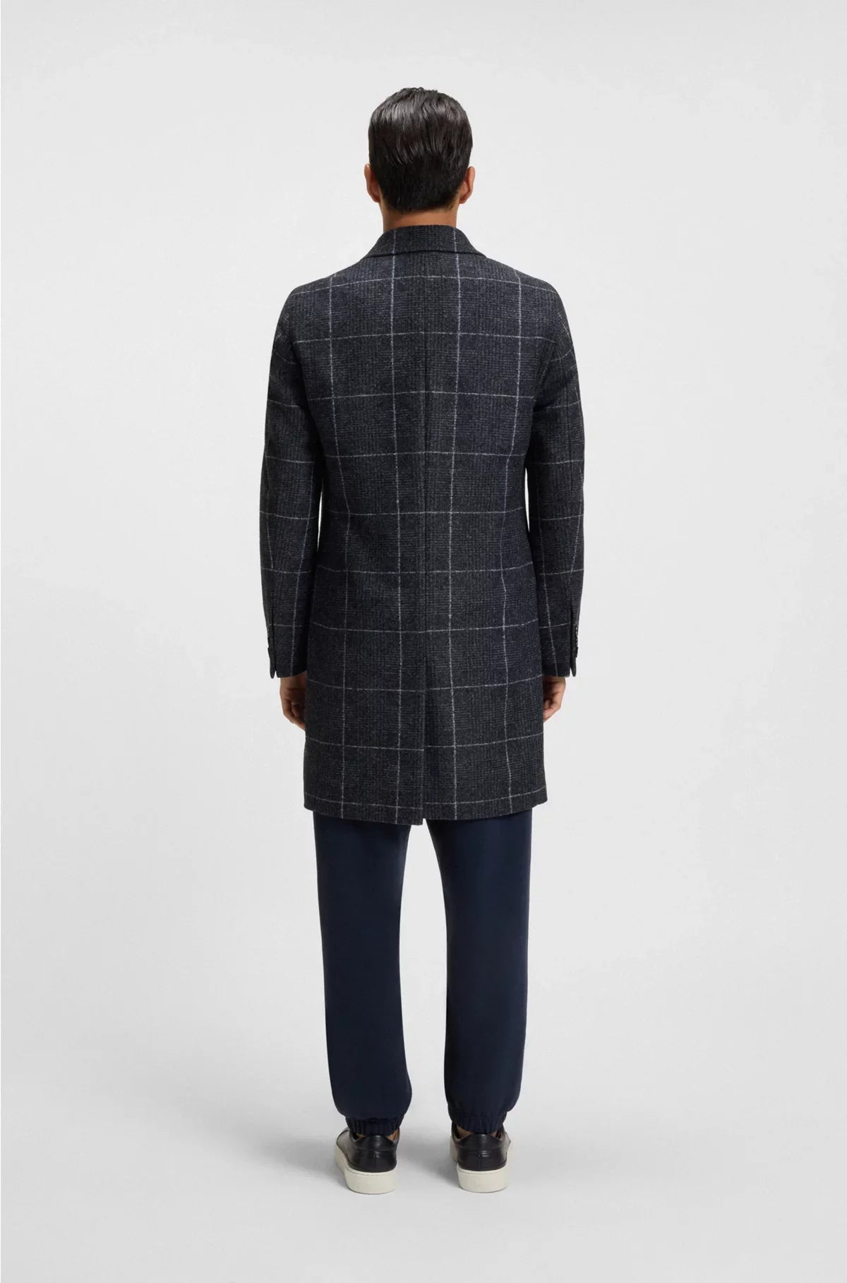 Cappotto slim fit a quadri in tinta unita