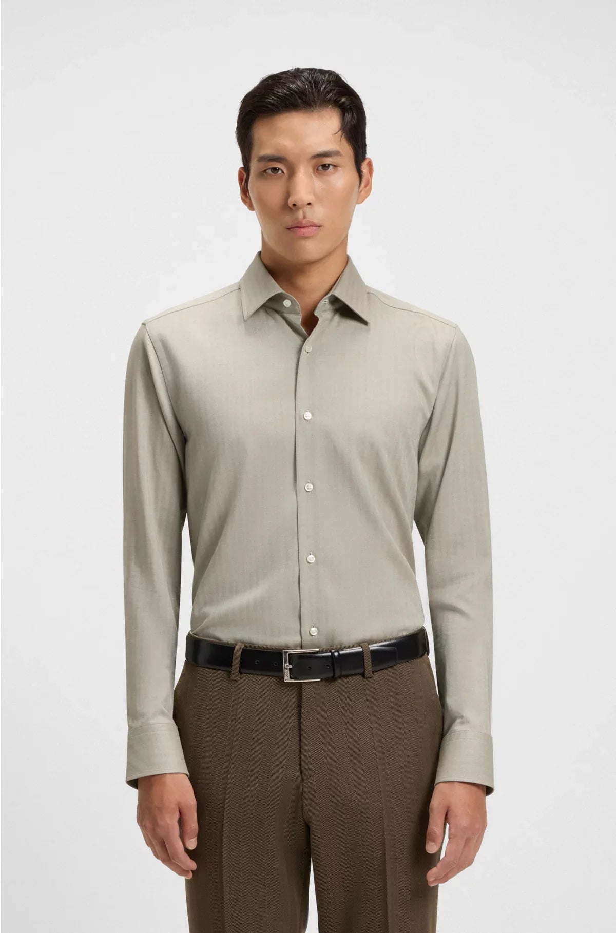 SLIM-FIT SHIRT IN HERRINGBONE TWILL