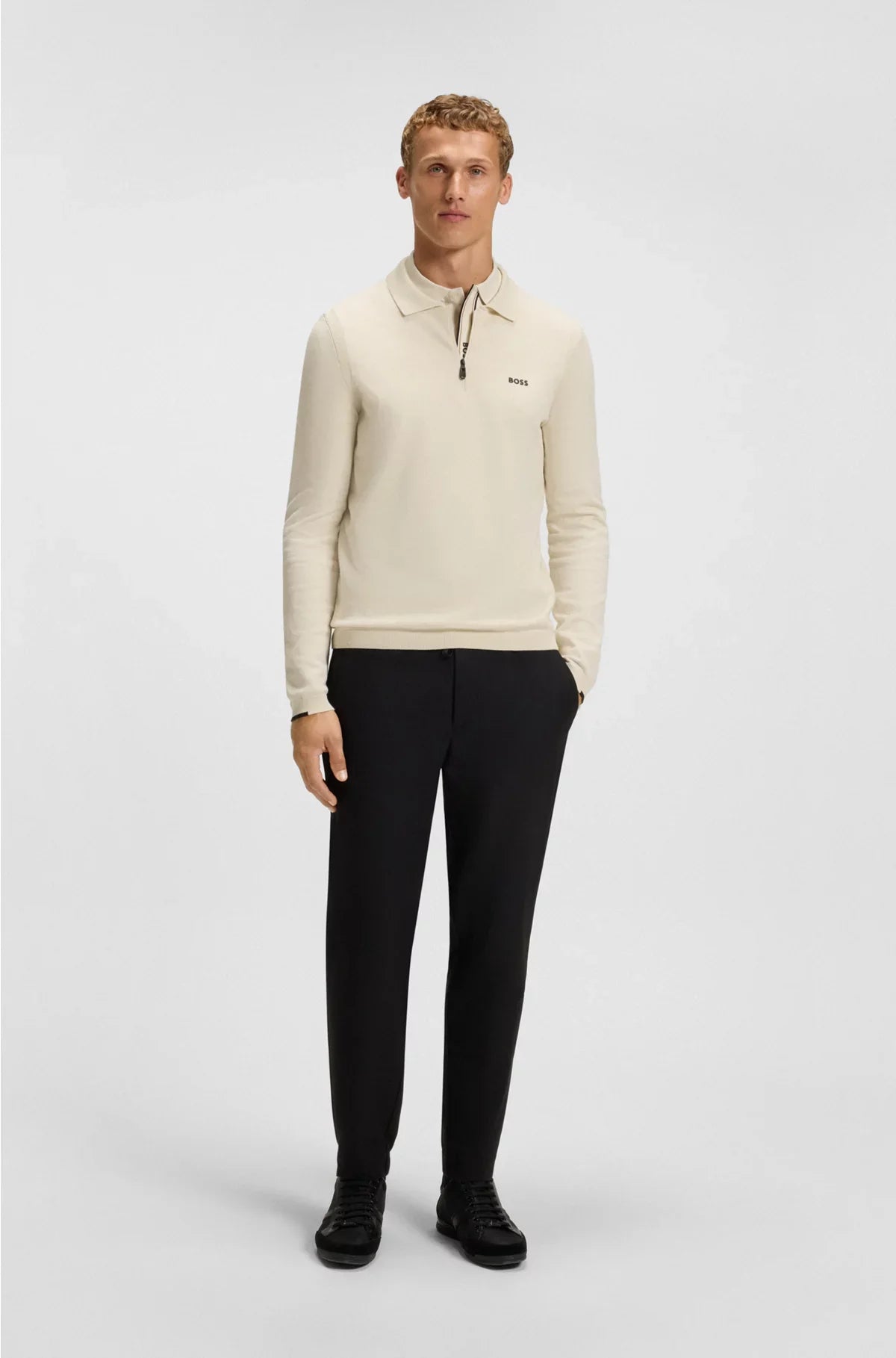 REGULAR-FIT COTTON SWEATER WITH POLO COLLAR