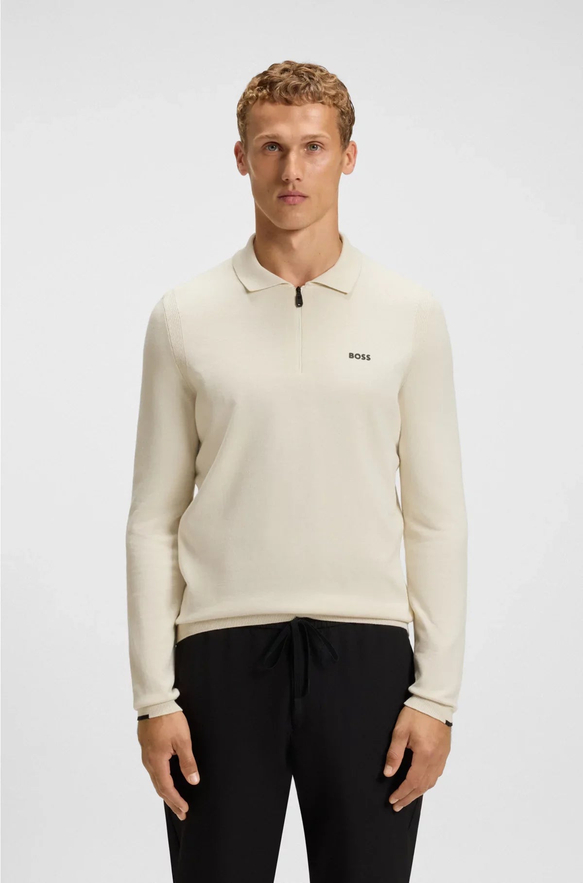 REGULAR-FIT COTTON SWEATER WITH POLO COLLAR