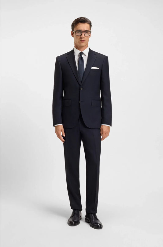 TWO-PIECE REGULAR-FIT SUIT IN PATTERNED STRETCH FABRIC