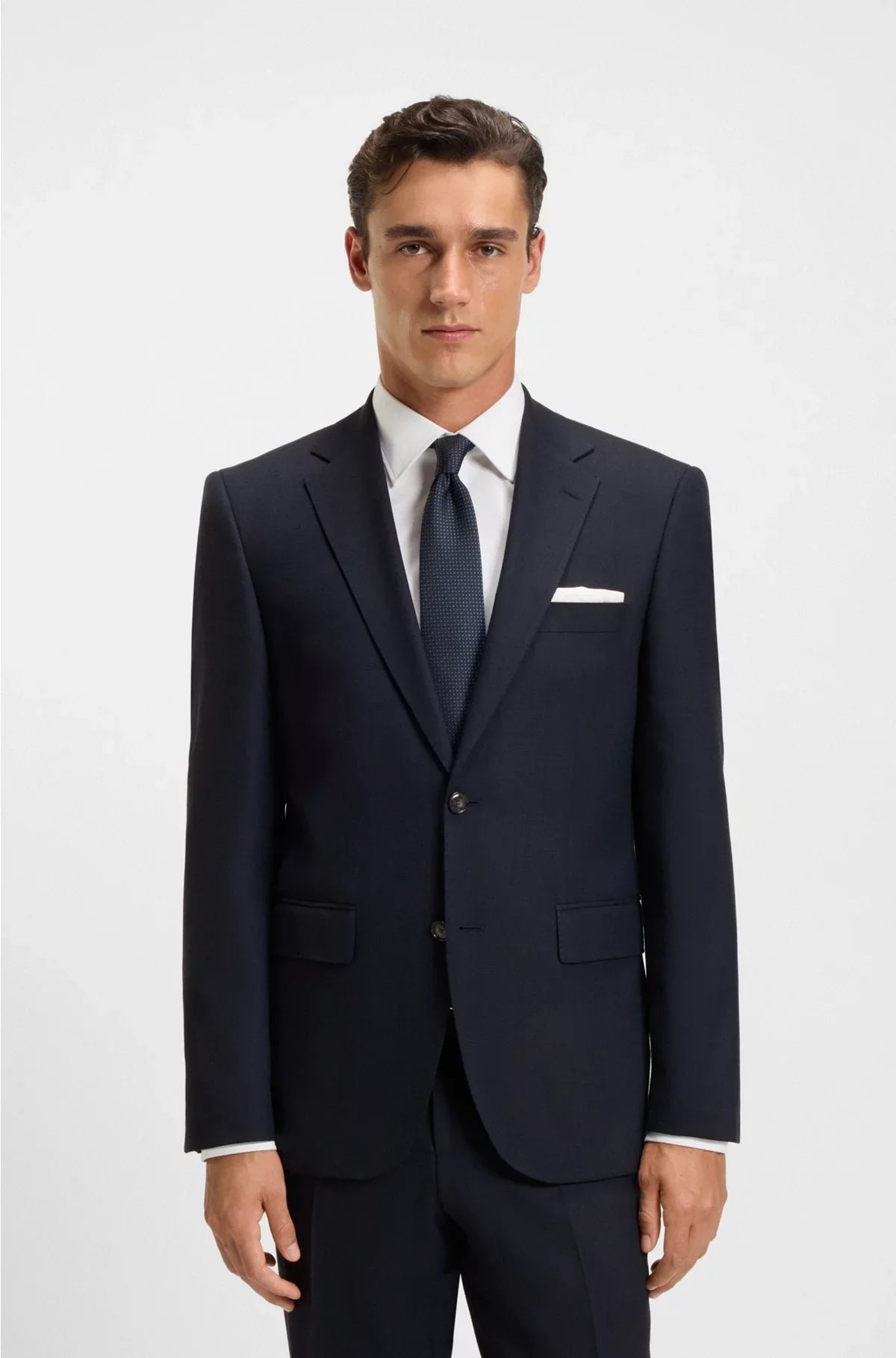TWO-PIECE REGULAR-FIT SUIT IN PATTERNED STRETCH FABRIC